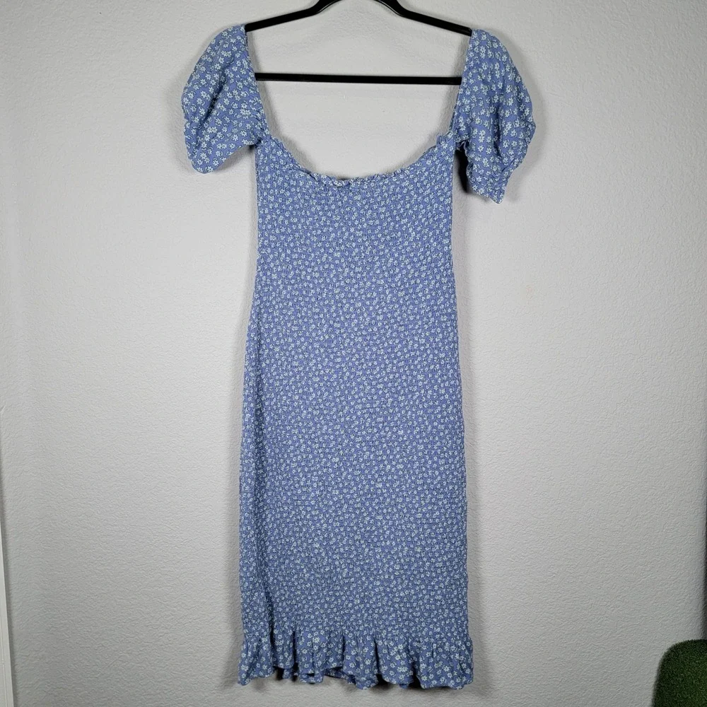 Abercrombie & Fitch‎ Floral Smocked Dress Puff Sleeve Midi Dress Cottagecore LT - Picture 4 of 7